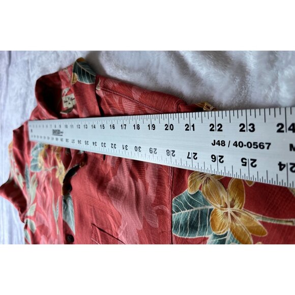 Tommy Bahama Mens Red Hawaiian Floral Silk Button-Up Shirt Large Short Sleeve - Picture 5 of 10